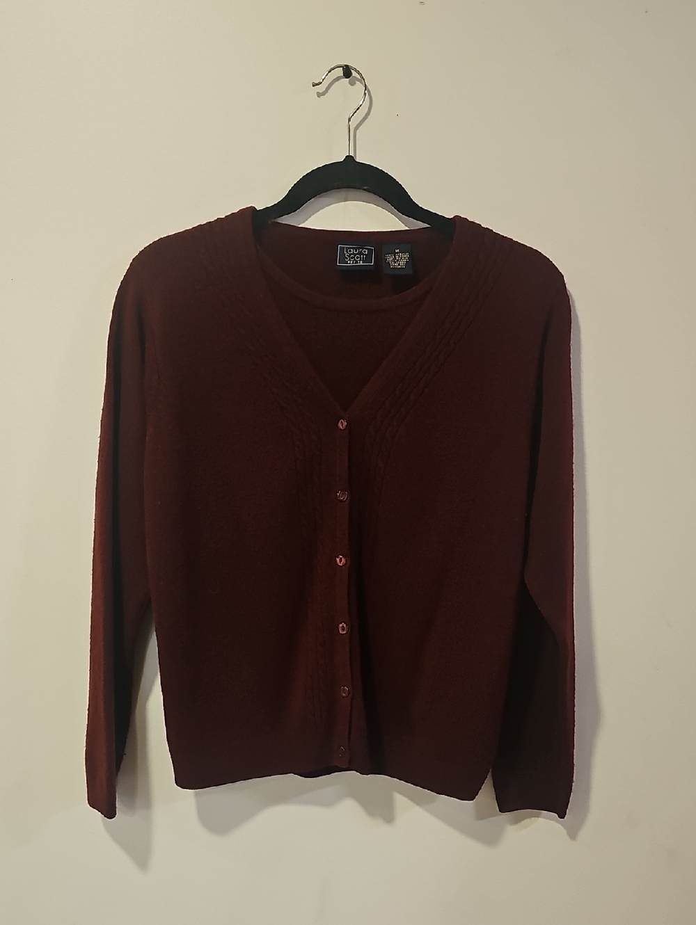 Laura Scott Deep Wine V-Neck Button Cardigan